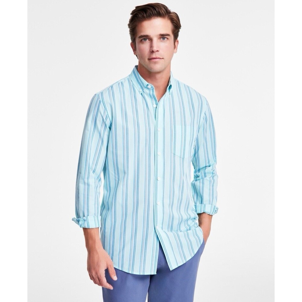 Club Room Men's Alba Stripe Woven Long-Sleeve Button-Down Shirt - Small